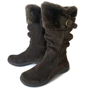 Naturalizer Womens Faux Fur Lined Side Zip Brown Suede Boots Size 7.5